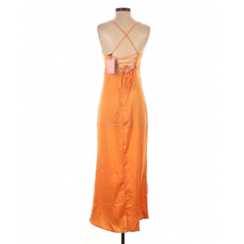 Hello Molly Golden Thoughts Orange Maxi Dress Cowl Neck Lace Up Back Size 4 - Picture 4 of 9